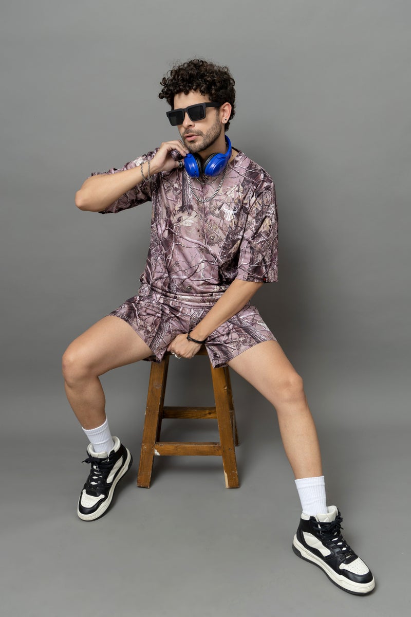 GO DEVIL Leaves Printed Oversized Co-Ord Set for Men - Image 3
